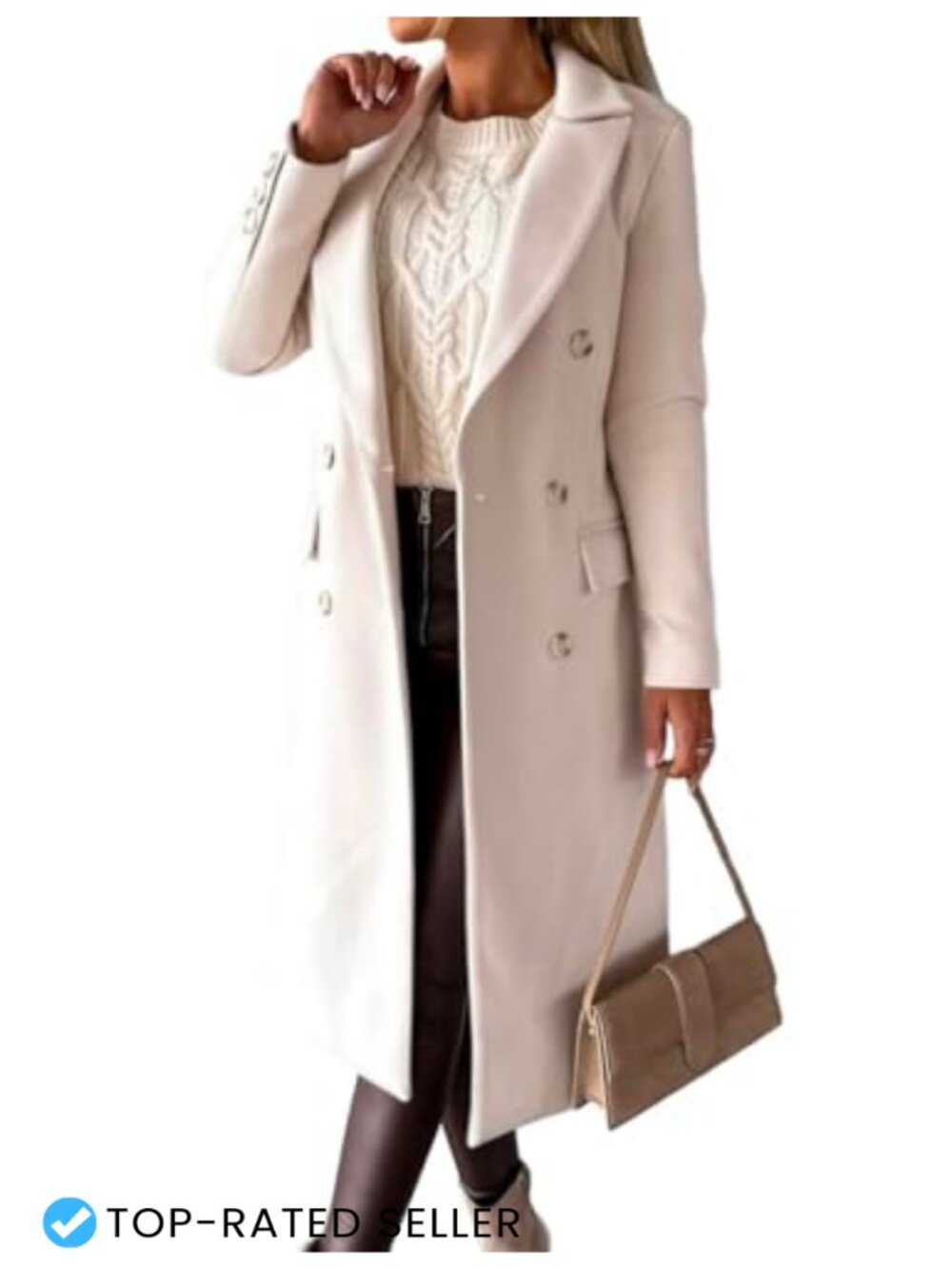 Long Wool Blend Peacoat Double Breasted Trench Coat Women Fall Winter